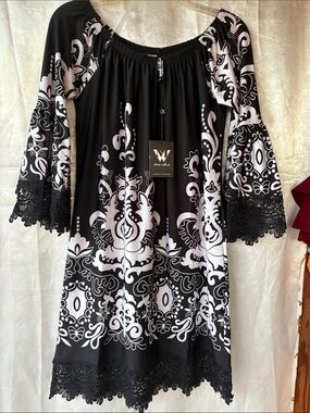 White Mark Black White Lace Trim Midi Dress Size M NWT